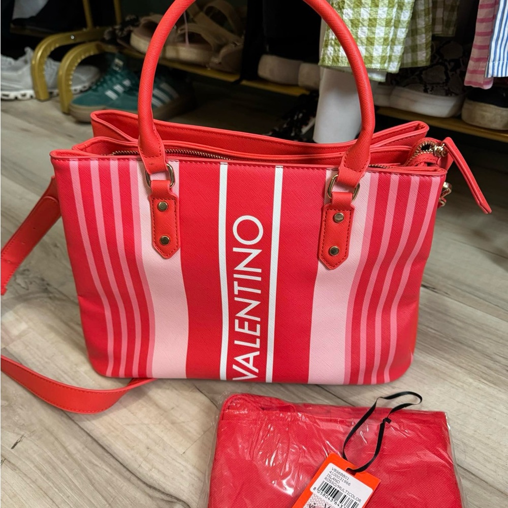 Valentino Striped Red and Pink Tote